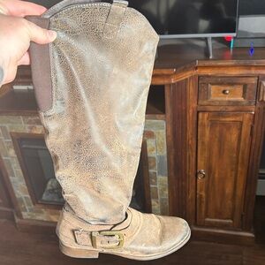 Brown Knee-High Boots with Buckle